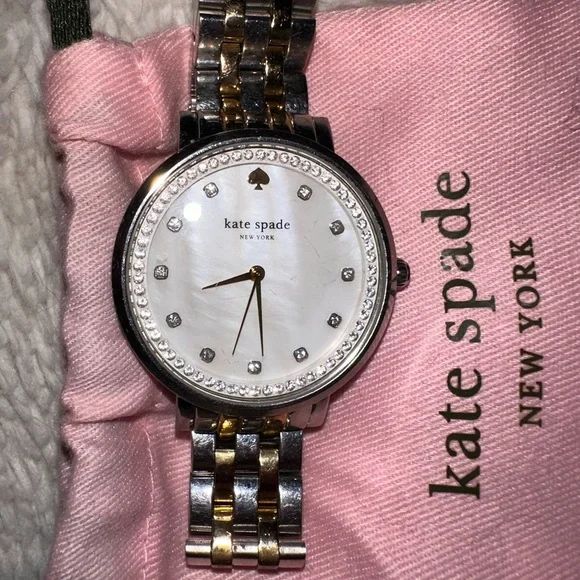 Kate Spade Watch Silver, Gold, Opal Face, Diamond Accents, Elegant, Gently Loved - Picture 6 of 16